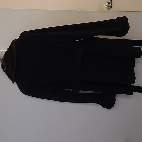 Anne Klein Black Trench Coat with Faux Fur Collar size L - Picture 5 of 10